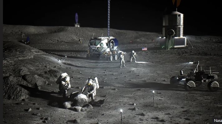 Художествено изображение на бъдещата човешка дейност на Луната
ИЛЮСТРАЦИЯ: НАСА