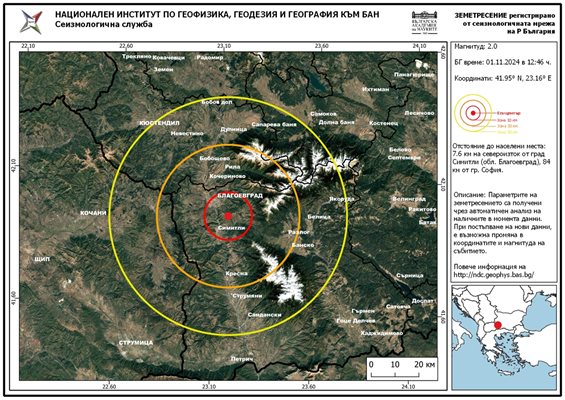 Регистрираха земетресение край Симитли Снимка: Националният институт по геофизика, геодезия и география