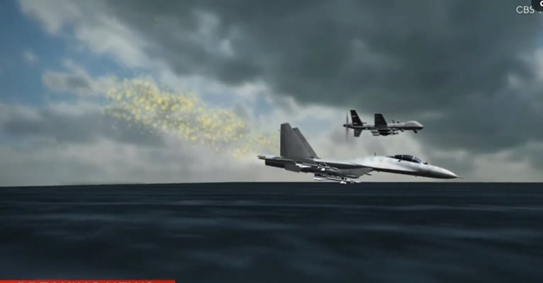 Възможен сценарий на "сблъсък“ между американски дрон и руски самолет над Черно море
Кадър: CBS, Туитър