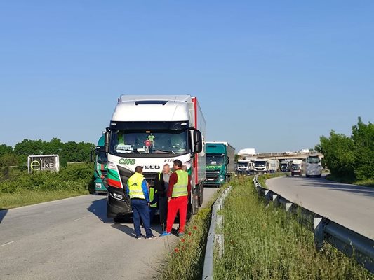 Камионите са наредени на Голямоконарско шосе до Пловдив.