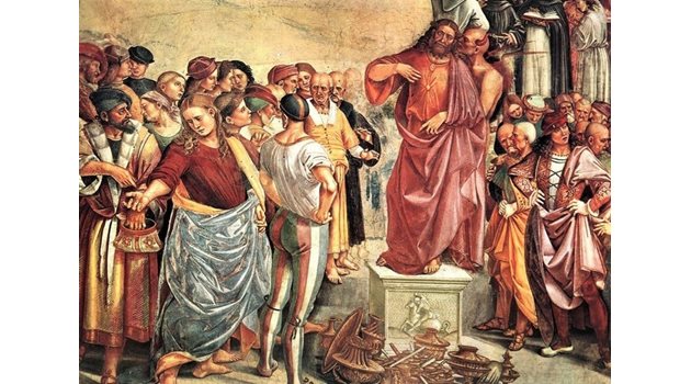 Фреската "Проповедта и делата на Антихриста" от Лука Синьорели (1499 г.)