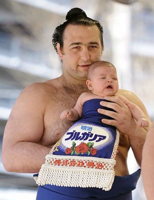 Котоошу също помага за популяризирането на киселото ни мляко. През 2011 г. той дори представи на света сина си Кирил, повит в одеялце с логото на “Мейджи България”.