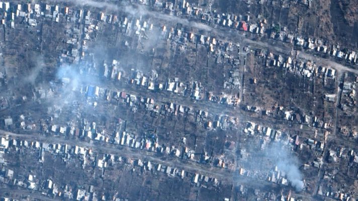 Сателитна снимка показва разрушения и пожари в жилищен район на Бахмут, 10 март 2023 г.
СНИМКА: ЕПА