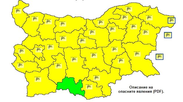 Жълт код за силен вятър в почти цяла България