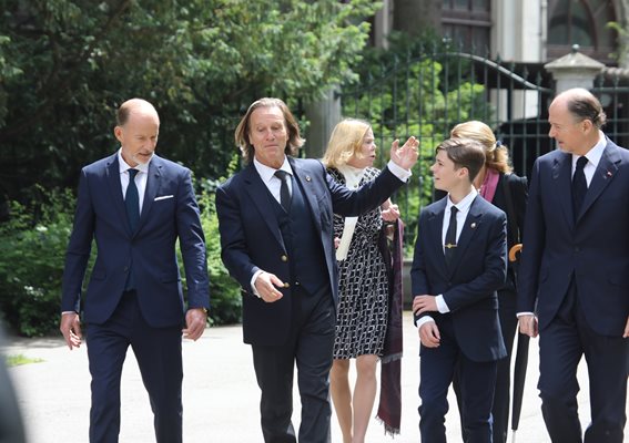 Princes Kiril (left) and Konstantin-Asen (far right) and Princess Kalina with her husband Kitin Muñoz and their son Simeon-Hasan attended the ritual.