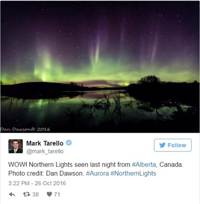 Северното сияние над Канада Снимка: Туитър