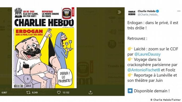 Турски прокурор поиска до 4 години затвор за четирима сътрудници на френския сатиричен седмичник "Шарли ебдо", които обвинява, че са "обидили" президента Реджеп Тайип Ердоган с карикатура, публикувана миналата година.