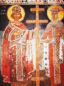 Стенопис на Св. Константин и Елена в Кремиковския манастир