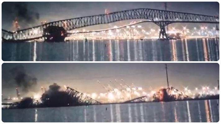 (Видео) Вижте срутването на мост на магистрала, ударен от кораб