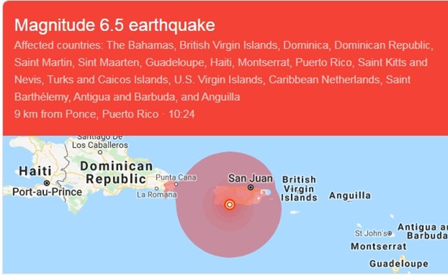 Още по-силен трус днес в Пуерто Рико - няма опасност от цунами