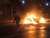 Полицейска кола изгоря на пътя край Симитли (видео)