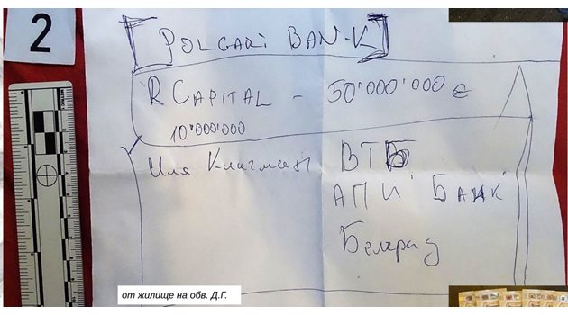 Това е бележка с банки, намерена в дома на Дилиян Георгиев.