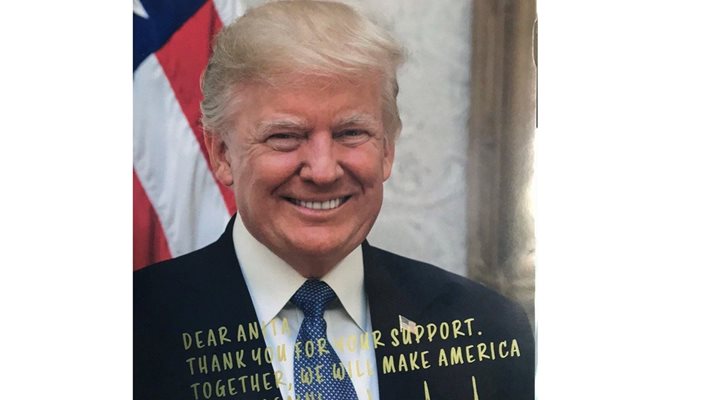 Картичката, изпратена от Тръмп на Мейзер