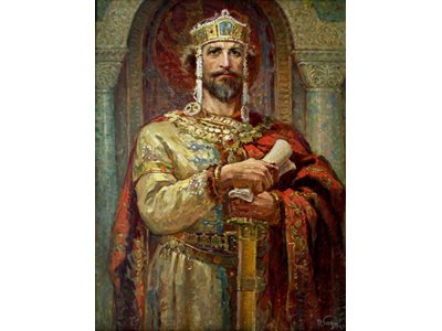 Цар Симеон Велики”, автор Димитър Гюдженов.  Картината е собственост на Градската художествена галерия в Стара Загора.