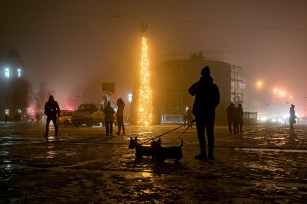 Киев посреща Коледа с по-малка елха, купена с дарения (Снимки)