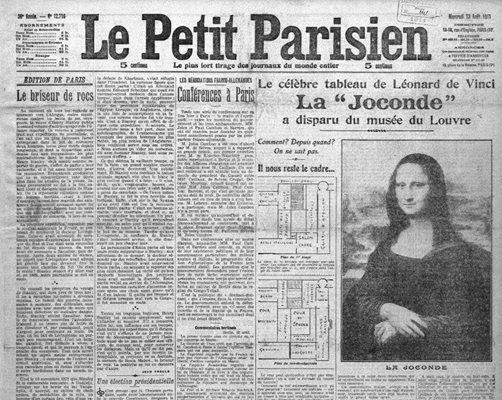 Статия за кражбата на Джокондата в Le Petit Parisien