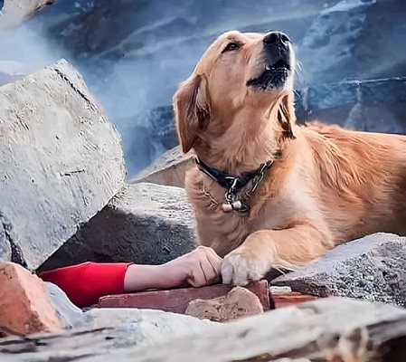 Сърцераздирателният кадър - куче е поставило лапа до ръката на затрупания си стопанин след земетресението в Турция. СНИМКИ: Фейсбук