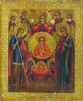 Седемте велики архангели, по средата е Бог, а пред него триадата  Херувими, Серафими и Престоли