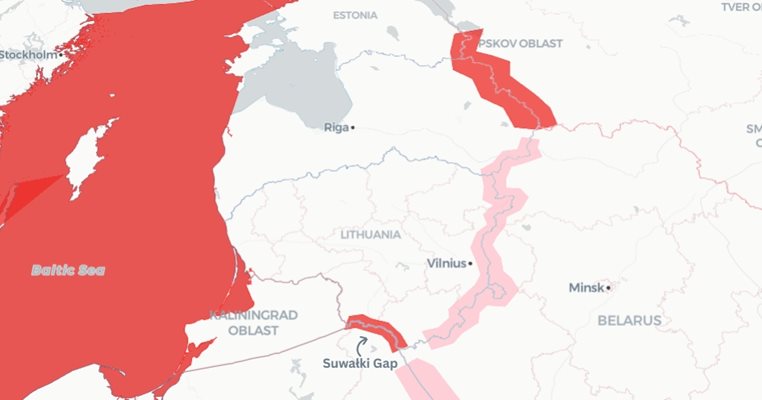 Втората сочи сухопътните граници на Естония и Латвия с Русия и Сувалския пролом