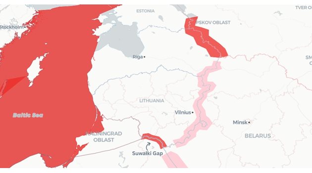 Втората сочи сухопътните граници на Естония и Латвия с Русия и Сувалския пролом