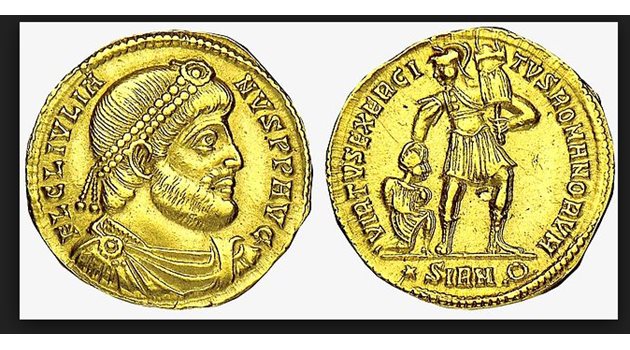 УНИКАТ: Златна монета на Юлиан Август, наричан от християнските истороведи Юлиан Апостат (Отстъпника).