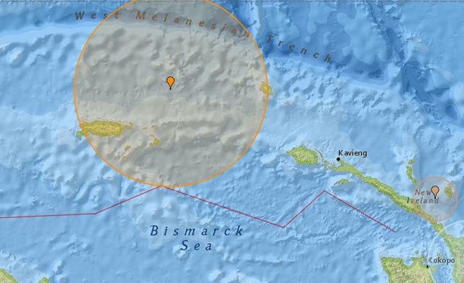 еметресение с магнитуд от 6,6 разтресе край бреговете на Папуа-Нова Гвинея Снимка: earthquaketrack.com