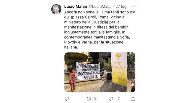 В публикация в туитър на сенатора от началото на протеста в Рим пише, че подобни имало и в София, Пловдив и Варна на 27 юли.