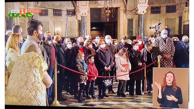 Prime Minister Kiril Petkov and his wife Linda at the solemn liturgy at St. Alexander Nevsky