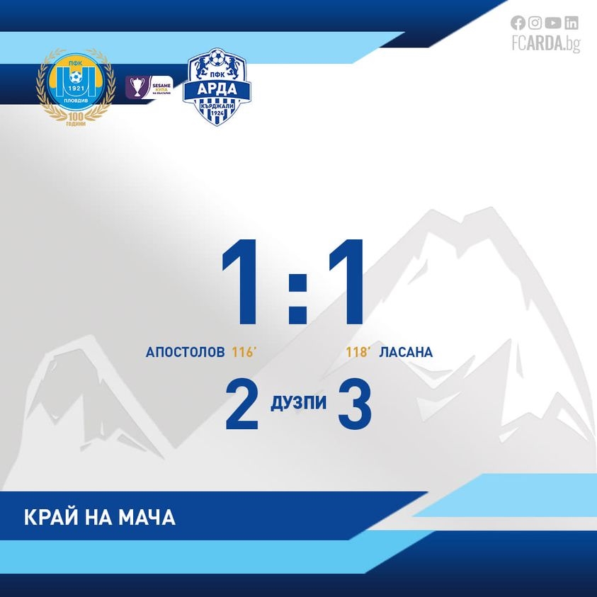 "Арда" е първият 1/4-финалист за купата, надви с дузпи "Марица" в Пловдив