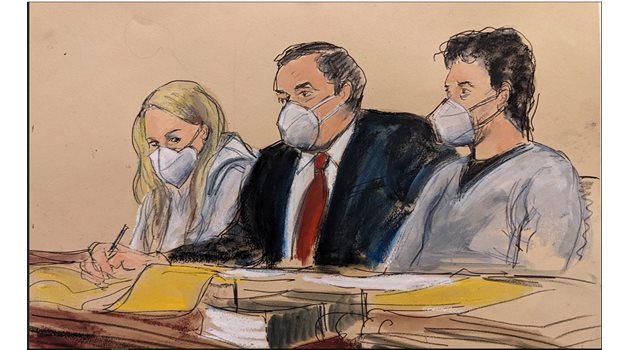 Скица на Хедър и Иля по време на съдебния процес