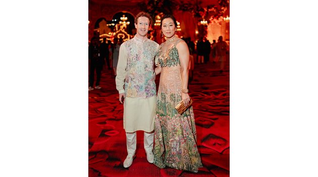 Марк Зукърбърг и съпругата му Присила Чан с тоалети на дизайнера Рахул Мишра. СНИМКА: РОЙТЕРС