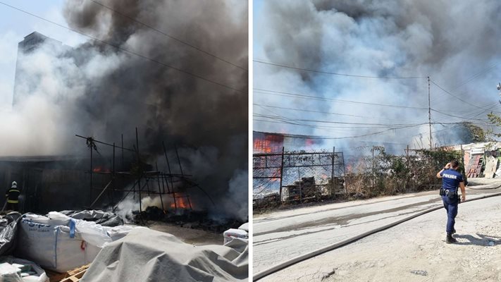 Голям пожар бушува около Военна болница във Варна