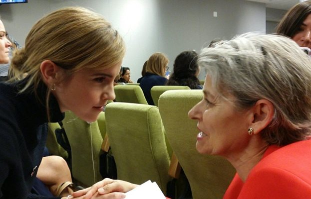 Ирина Бокова пусна в туитър своя снимка с Ема Уотсън от срещата им в ООН.
