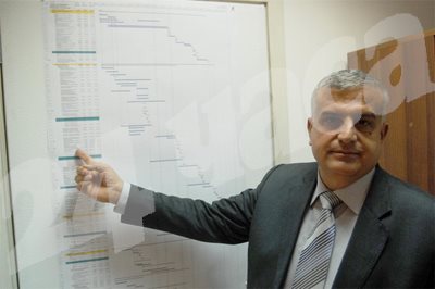 Шефът на БЕХ Михаил Андонов пред графика за строителството на газопровода "Южен поток" на българска територия.