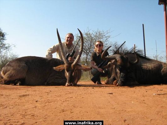 Христо и Мариана Стоичкови позират с ловни трофей Снимка ИнАфрика