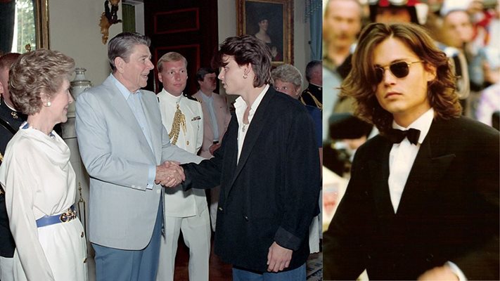 Джони в младежките си години на среща с президента на САЩ Роналд Рейгън и съпругата му Нанси