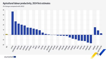 2024 г.: 1,6 на сто ръст на производителността на труда в селското стопанство на ЕС