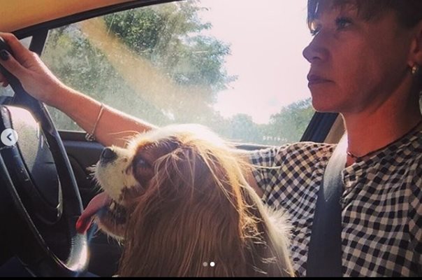 Кака Лара учи кучето да кара кола