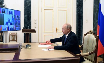 Putin spoke to the National Security Council through a video link.  PHOTO: Reuters