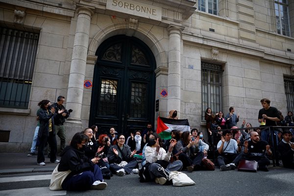 Protesters outside the Sorbonne against the war in Gaza PHOTO: Reuters