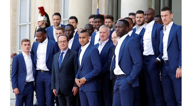 Френският национален отбор по футбол на среща с президента Франсоа Оланд.