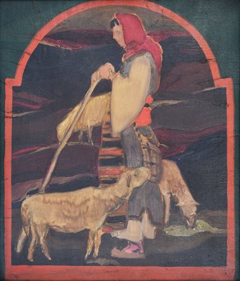 Панчаревска селянка с коза, нарисувана от проф. Пенков.