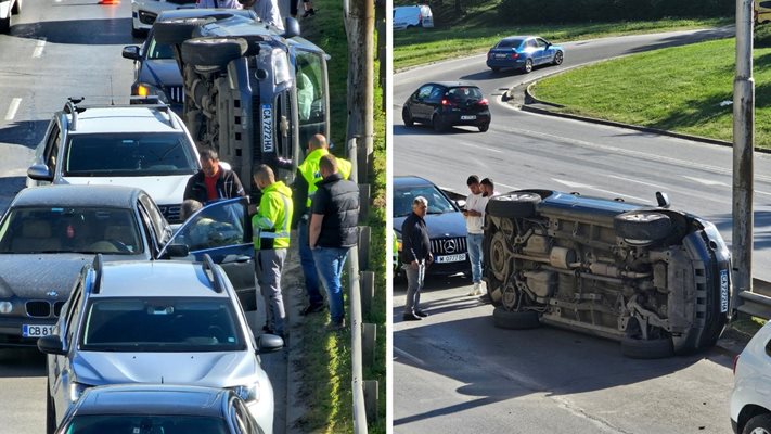 Кола се обърна след верижна катастрофа на бул. "Пейо Яворов"!