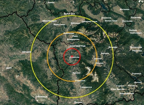 Земетресение край Симитли Графика: НИГГГ