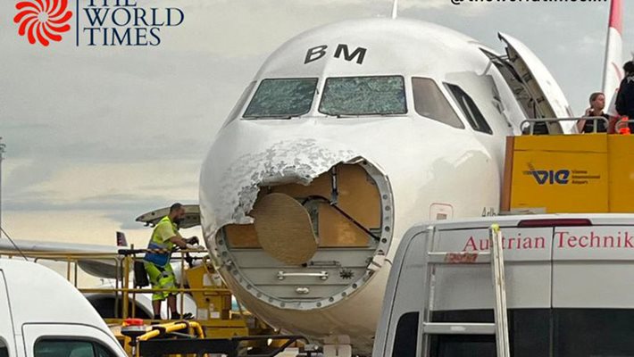 Градушка счупи носа и прозорците на самолет (Снимки)