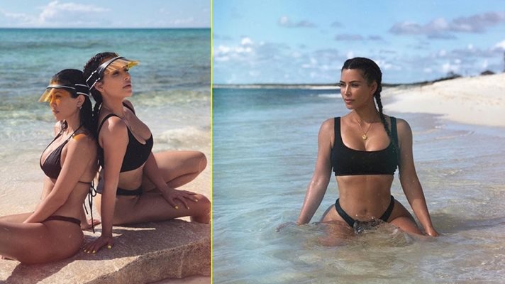 Ким Кардашиян показва форми на Бахамите със сестра си Кортни (Галерия)