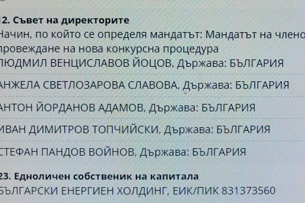 Новите членове на борда вече са вписани с дата 3 февруари в Търговския регистър.