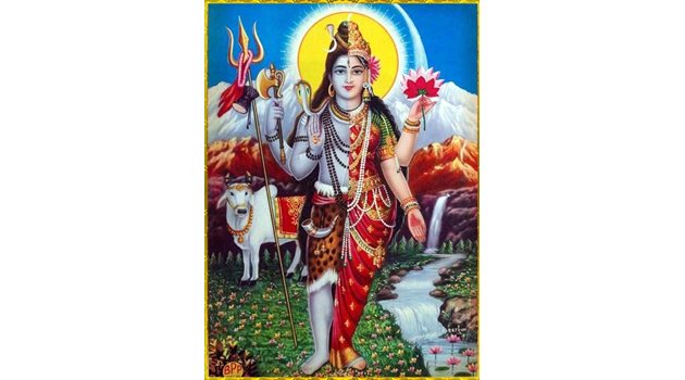 Ардханаришвара - една от формите на Шива, който е изобразяван като андрогинна фигура, мъжка от дясната страна и женска от лявата.