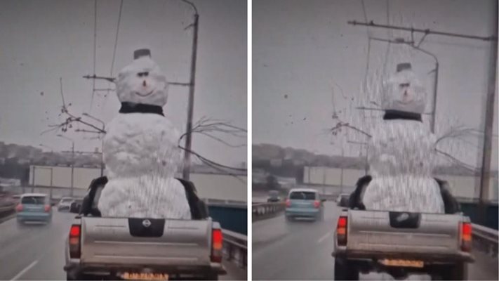 (ЯКО ВИДЕО) Снежен човек се вози на джип във ВАРНА