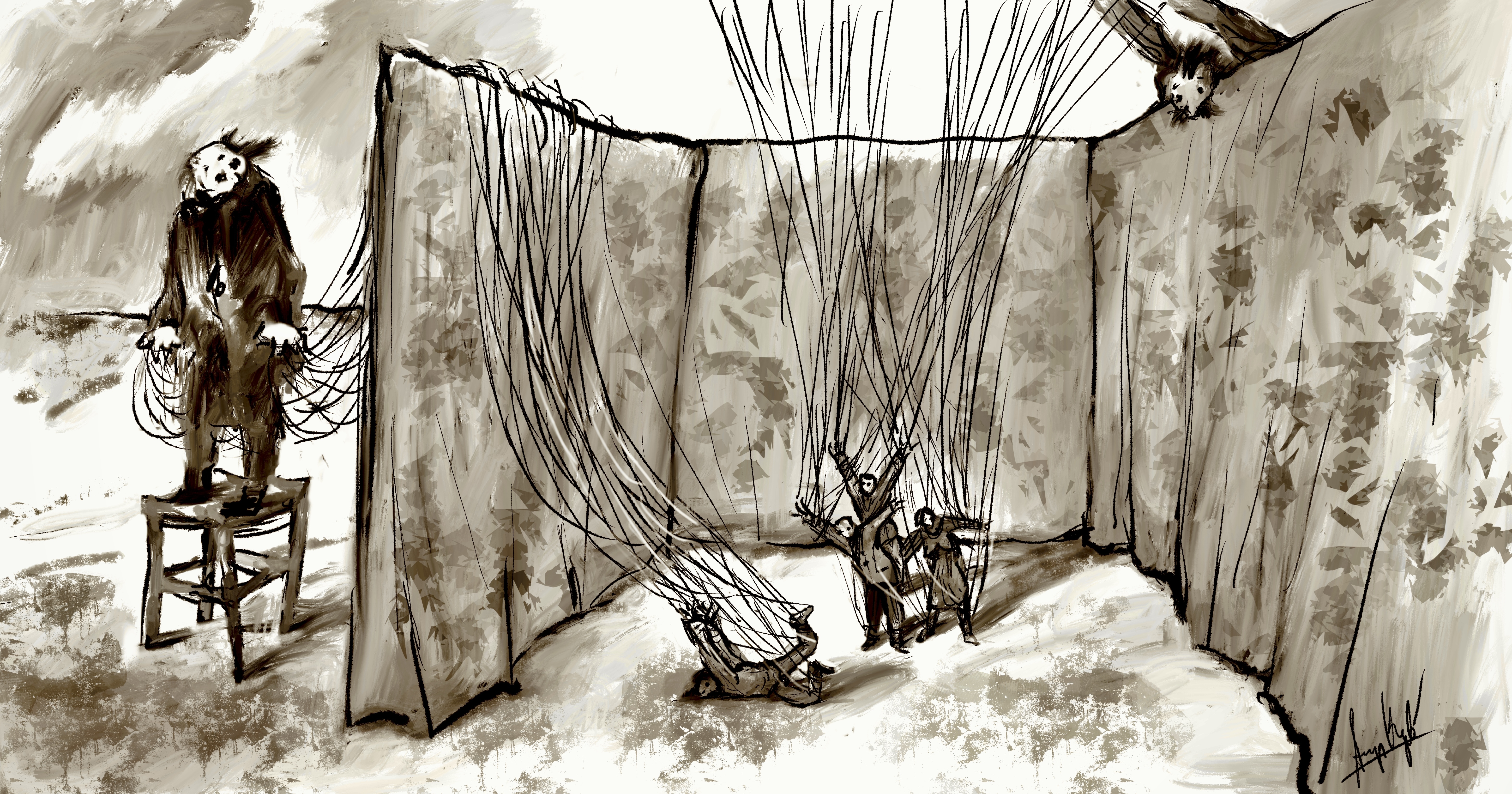 Пиесата "Коалиция" на селска сцена - ето как я нарисува Анри Кулев
